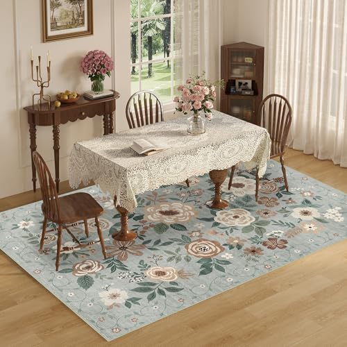 DUKINO 6x9 Area Rugs, Floral Washable Rug for Bedroom Non Slip, Sage Green - Image 4