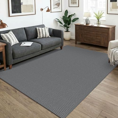 KOZYFLY Washable 5x7 Living Room Rug, Non Slip Woven Area Rugs, Braided Floor Carpet for Entryway, Kitchen, Bedroom, Dining Room, Office, Cotton Rug Indoor Decor, Grey/Dark Grey by KOZYFLY