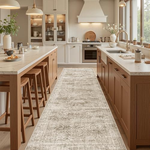 Soalmost Washable Kitchen Runner Rug 3x8 Hallway Entry Rugs Non-Slip, Brown by Soalmost