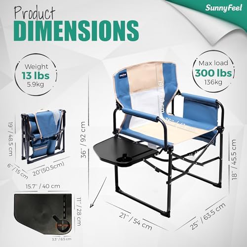 SUNNYFEEL Oversized Camping Chair Portable Directors Chairs with Side Table - Image 3