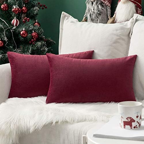 MIULEE 12x20 Inch Lumbar Velvet Throw Pillow Covers Wine Red by MIULEE