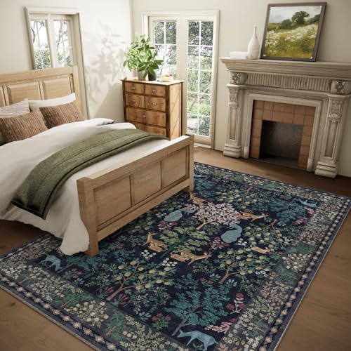 Washable Area Rugs for Living Room: 5x7 Bedroom Rug Vintage Area Rug Stain Resistant Non Slip Low Pile Lightweight Soft Indoor Carpets for Living Room Dining Room Kitchen Nursery Kids Room Farmhouse - Image 2