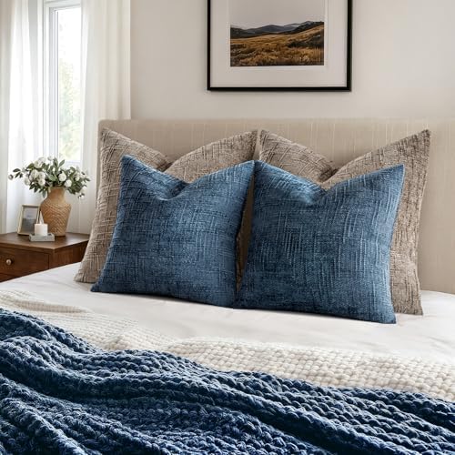 MIULEE Chenille Textured Throw Pillow Covers Blue Ashes 18x18 Set of 2 - Image 4