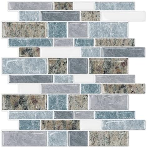 STICKGOO 10-Sheet Peel and Stick Backsplash for Kitchen, Decorative Self Adhesive Backsplash Tiles(Light Blue & Brown Granite, Thicker Design) by STICKGOO