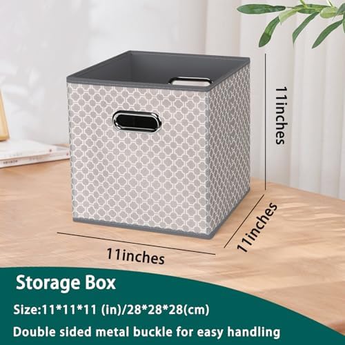Fabric storage bins Cubes, Fabric Cube Organizer with Handle, Foldable Cube Bins for Cloth or Accessary Storage, 11x11x11, Set of 3, (Light Grey) - Image 2