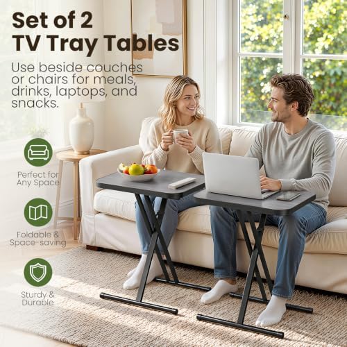 Kitstorack Folding TV Tray Tables Set of 2, No Assembly, Rounded Metal Rims - Image 3