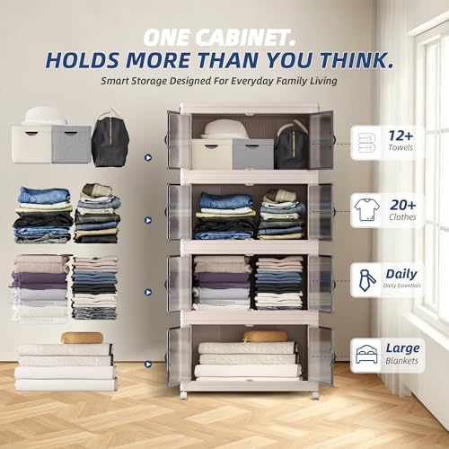 SAILUN 464Qt Stackable Storage Bins,Storage Cabinet a Lid,4Pack Blush White - Image 5