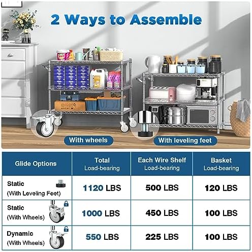 Commercial Rolling Utility Cart,45In Large Kitchen Carts with Wheels - Image 6