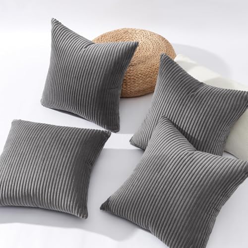 Topfinel Decorative Grey Throw Pillow Covers Cushion Cases, Set of 4 Soft Velvet Modern Double-Sided Designs, Mix and Match for Home Decor, Pillow Inserts Not Included (18x18 inch) - Image 4