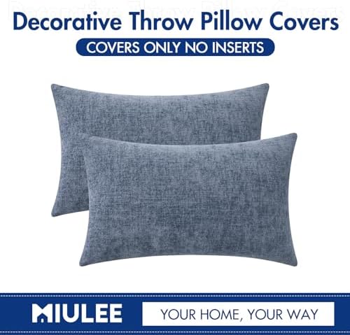 MIULEE Chenille Lumbar Throw Pillow Covers Dark Grey Blue 12x20 Pack of 2 - Image 6