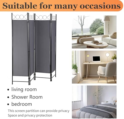 FDW 4-Panel Folding Room Divider | 6ft, Light Grey | Light & Portable - Image 6