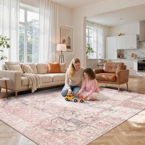 Rugxara Pink Rug 5x7 Area Rugs Washable Rug for Bedroom Nursery Room - Image 3