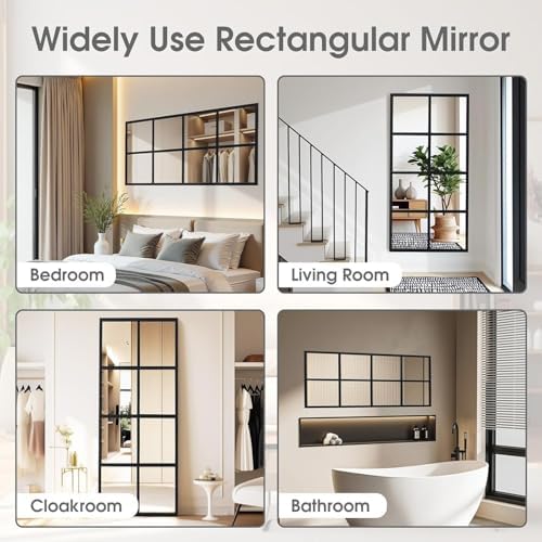 Simple Deluxe Window Pane Mirror 16" x 32", Rectangular Decorative Wall Mirror, Black Metal Frame Grid Mirror for Bathroom, Bedroom, Entryway, 1 Pack - Image 7