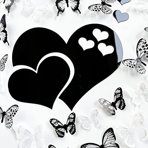 3D Crystal Butterfly and Acrylic Mirror Hearts Wall Stickers with Adhesive Art Decal Satin Paper Baby Kids Bedroom Home DIY Decor Removable Stickers (36 Butterfly and Black Heart) by Unknown