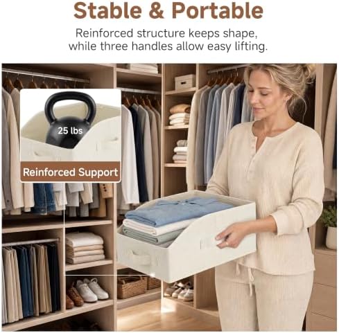 StorageWorks Closet Storage Bins, Beige(Cotton-linen), Medium, 3-Pack - Image 2