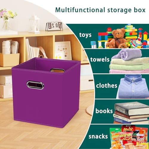 Black Foldable Storage Cubes Bins, Fabric Storage Box Cubes Organizer Baskets with Dual Handles for Home Organizer,Set of 6,(Purple) - Image 3