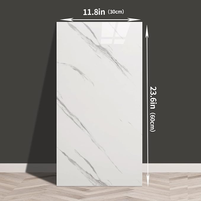 Haimin Wall Panels Peel and Stick 10 Pieces 23.6x11.8in (19.4 Sq. Ft. Coverage) Lightweight Backsplash Marble Look Tile (not Real Marble) Ideal for Kitchen Bathrooms Living Rooms Bedrooms (White-JSB) - Image 3