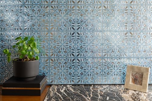 Main Street Peel and Stick Wallpaper Tiles, Blue & Silver Leaves, 24-Pack - Image 6
