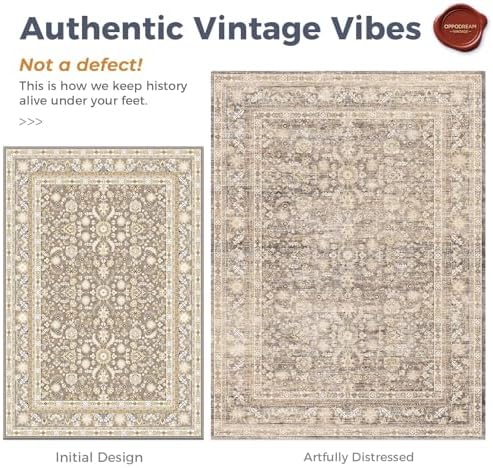 OPPODREAM Vintage Beige Area Rugs 4' Round, Washable Rug for Living Room - Image 3