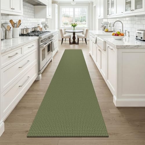 KOZYFLY Cotton 2x12 Runners Rugs for Hallway, Long Washable Runner Rug, Woven Non Slip Kitchen Runner, Braided Entryway Rug, Floor Carpet for Entry, Aisle, Hall, Olive Green/Earthy Green - Image 2