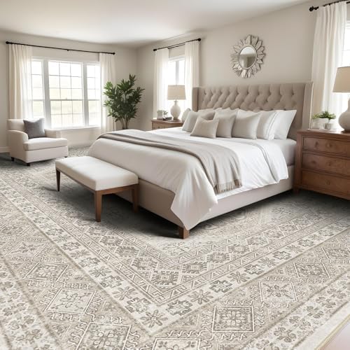 10x14 Area Rug Washable Vintage: Non Slip Living Room Large Rugs Beige - Image 4
