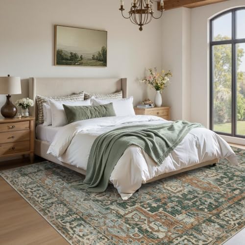 Rugxara Area Rugs 5x7 Washable Rug for Living Room Bedroom, Green/Brown - Image 3