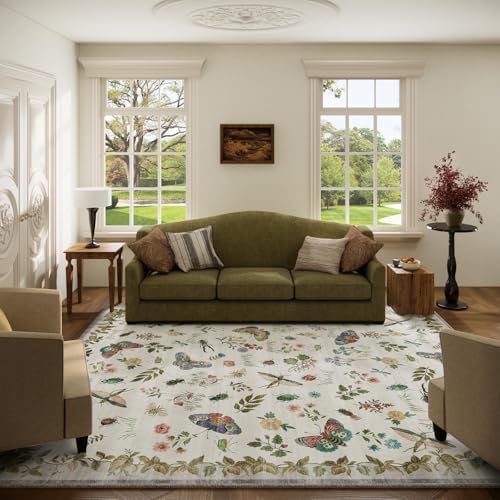 Washable Area Rugs for Living Room: 5x7 Bedroom Rug Vintage Rugs Stain Resistant Non Slip Low Pile Soft Lightweight Carpet for Kitchen Dining Room Farmhouse Nursery Kids Room Indoor by palohom