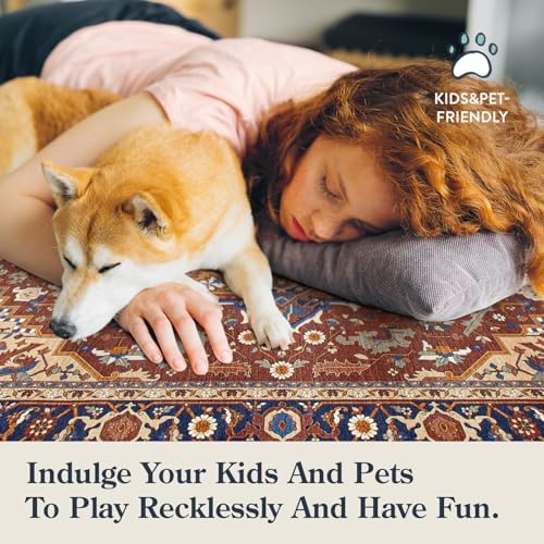 Moynesa Ultra-Thin Washable Kitchen Rugs, 2x4 Small Entryway Rug Door Mat Non Slip Stain Resistant, Oriental Throw Rug for Front Indoor Entrance Bathroom Laundry Room, Brown/Multi - Image 4