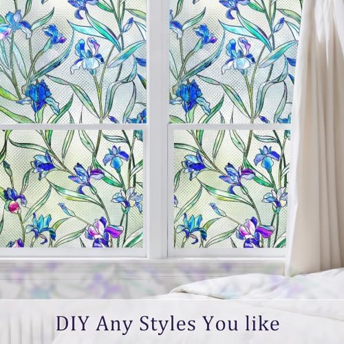 Coavas 3D Stained Glass Privacy Window Film, Static Cling, Blue 17.5x118 - Image 3
