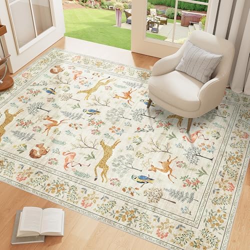 DUKINO 3x5 Rug, Washable Animal Area Rug for Bedroom Non Slip, Beige - Image 3