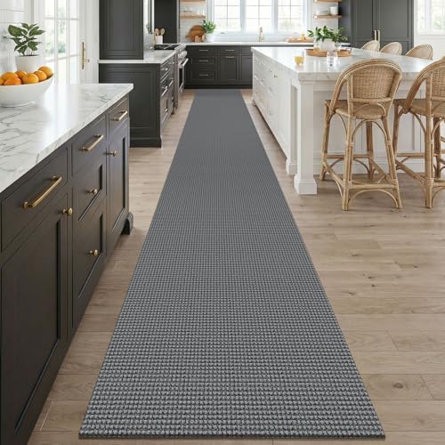 KOZYFLY Braided 2.5'x20' Runners Rugs for Hallway, Extra Long Washable Runner Rug, Woven Non Slip Kitchen Runner, Cotton Entryway Rug, Floor Carpet for Entry, Aisle, Hall, Grey/Dark Grey - Image 2