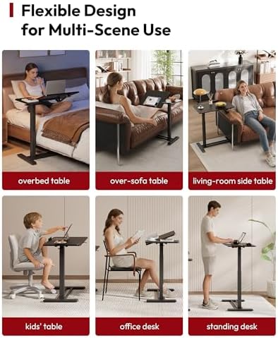 SANODESK 28''Overbed Table Gas Spring Lifting with Wheels&Tilting Desktop - Image 7