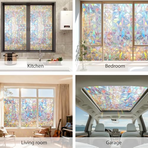 Rainbow 3D Window Privacy Stickers - Static Cling No Glue Film with Installation Tools, Anti UV Heat Block Stained Glass Look Decals Reusable for Home Glass Door Windows, 29.5 x 157.4 Inches - Image 5