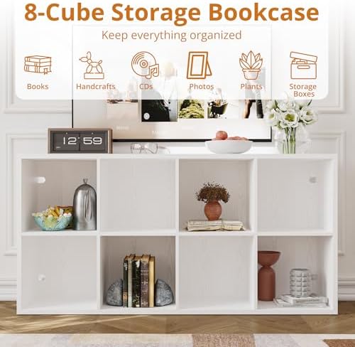 IRONCK 8-Cube Storage Organizer, Reversible Vertical Bookshelf, White - Image 4