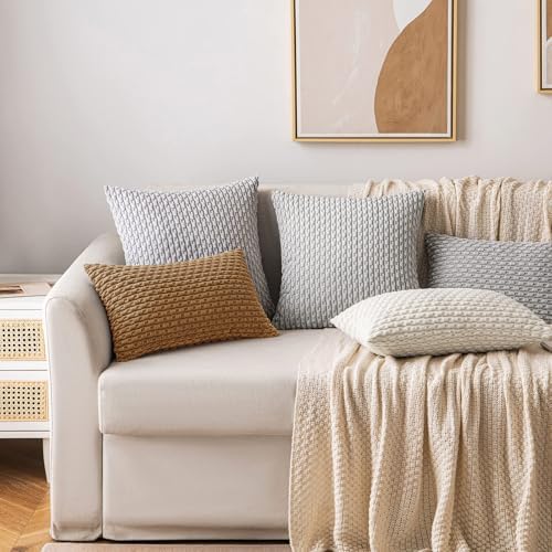 MIULEE Decorative Throw Pillow Covers 18x18 Light Coffee Textured Corduroy - Image 5