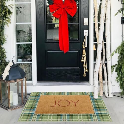 Front Door Mat Outside Entrance, 2x3 Green Teal Tartan Plaid Rug - Image 5
