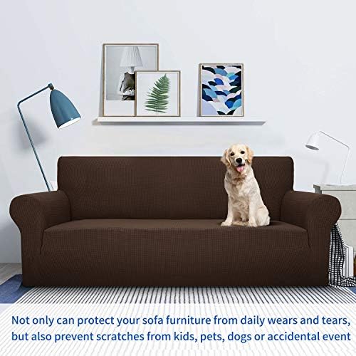 MAXIJIN Super Stretch Couch Cover for 3 Cushion Couch, 1-Piece Universal Sofa Covers Living Room Jacquard Spandex Furniture Protector Dogs Pet Friendly Fitted (Large, Coffee) - Image 2