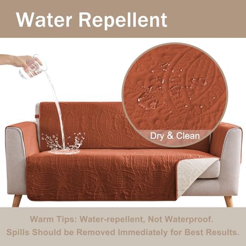 Orange Loveseat Covers for 2 Cushion Couch, Water-Repellent Sofa Slipcover for Love Seat, Machine Washable Quilted Couch Covers, Pet Friendly Sofa Cover (Loveseat 56", Burnt Orange) - Image 3