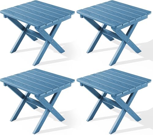 SERWALL Small Folding Outdoor Side Table Set of 4, Navy by SERWALL