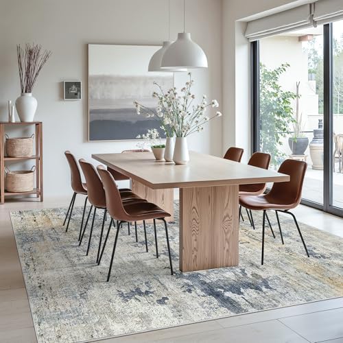 Soalmost Abstract Rug 8x10 Large Living Room Area Rugs Washable Blue/Yellow - Image 3