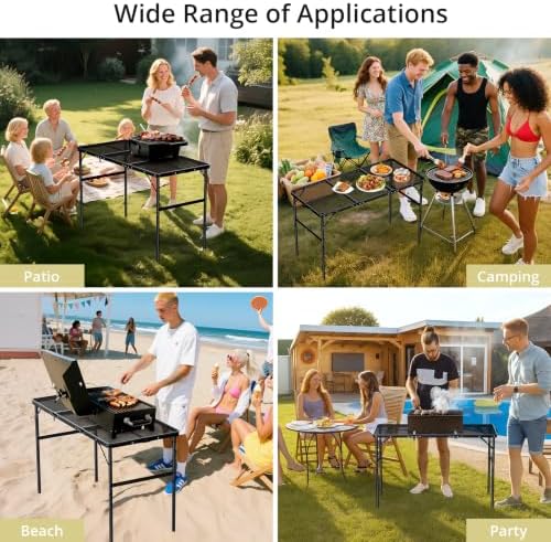 Anbte 3ft Tri-fold Grill Table, 2 Adjustable Heights Max 29.5", Black - Image 7