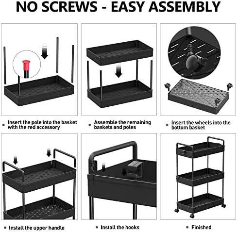 SOLEJAZZ 3 Tier Slim Rolling Storage Cart Organizer with Wheels, Black - Image 7