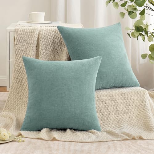 MIULEE Aqua Green Chenille Couch Throw Pillow Covers, 18x18 - Image 4