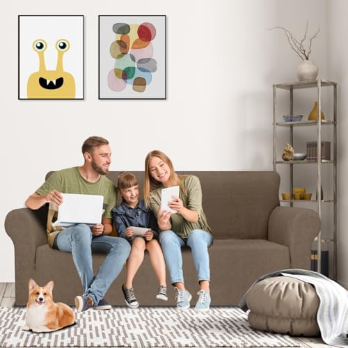 MAXIJIN Couch Covers for 3 Cushion Couch Sofa 1-Piece Stretch Sofa Cover Slipcover Furniture Protector with Elastic Bottom for Kids,Dogs (Large, Diamond Pattern Brown) - Image 2