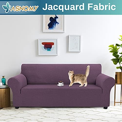 Asnomy Stretch Couch Covers for Sofa Washable, 3 Cushion Couch,Gray Purple - Image 2