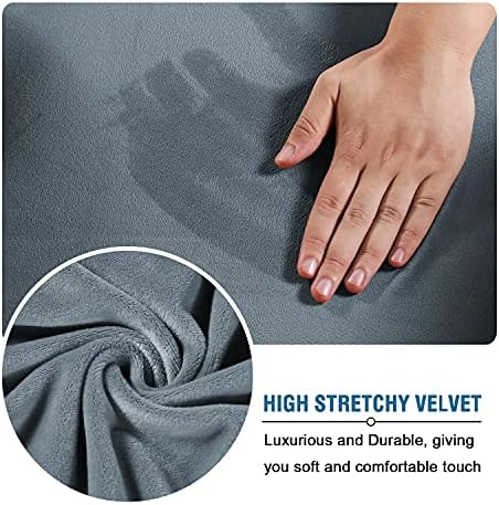 H.VERSAILTEX Modern Velvet Plush 4 Piece High Stretch Sofa Slipcover Sofa Cover Furniture Protector Form Fit Luxury Thick Velvet Sofa Cover for 3 Cushion Couch Width Up to 90 Inch (Sofa,Stone Blue) - Image 5
