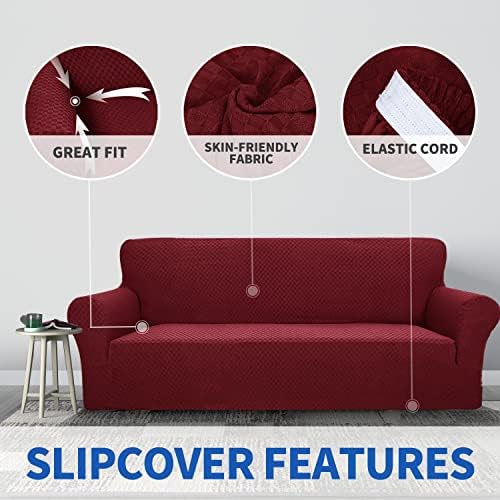 ZNSAYOTX 1 Piece Jacquard Chair Slipcovers for Living Room High Stretch Chair Covers with Arms Anti Slip Pets Friendly Couch Sofa Armchair Cover Furniture Protector (Chair, Wine Red) - Image 5