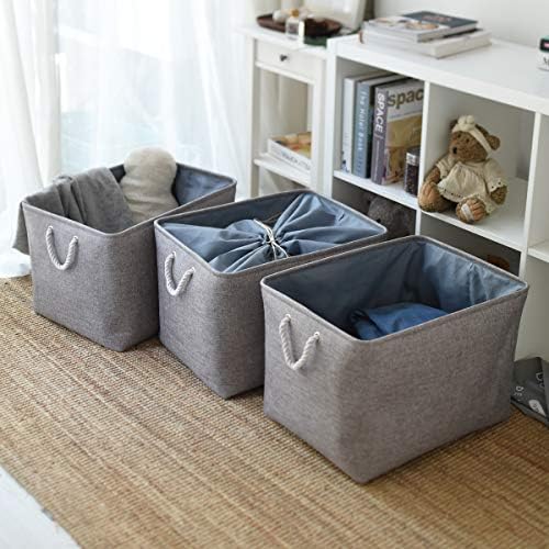 TheWarmHome Storage Baskets for Organizing, Sturdy Fabric Storage Basket , Foldable Storage Baskets for Shelves Closet Nursery Toy (Grey 3 Pack 20.5×15.7×13.8inch) - Image 5