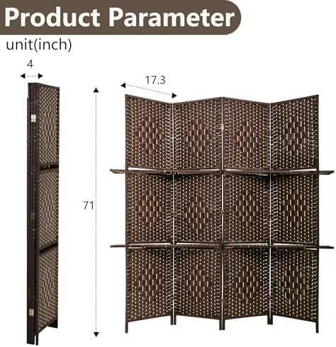 FDW | 4 Panel Folding Room Divider with Shelves | 5.9ft, Dark Brown - Image 7