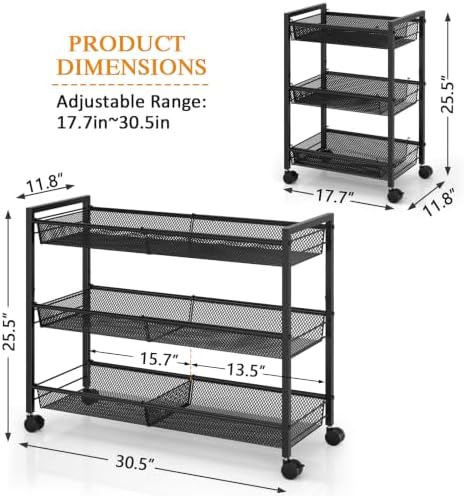 3IngSeagulls 3-Tier Expandable Rolling Pantry Floor Organizer, Stackable Pantry Storage Cart with Wheels, Kitchen Fruit and Vegetable Storage Rack for Onion, Potato, Food, Snacks - Image 3